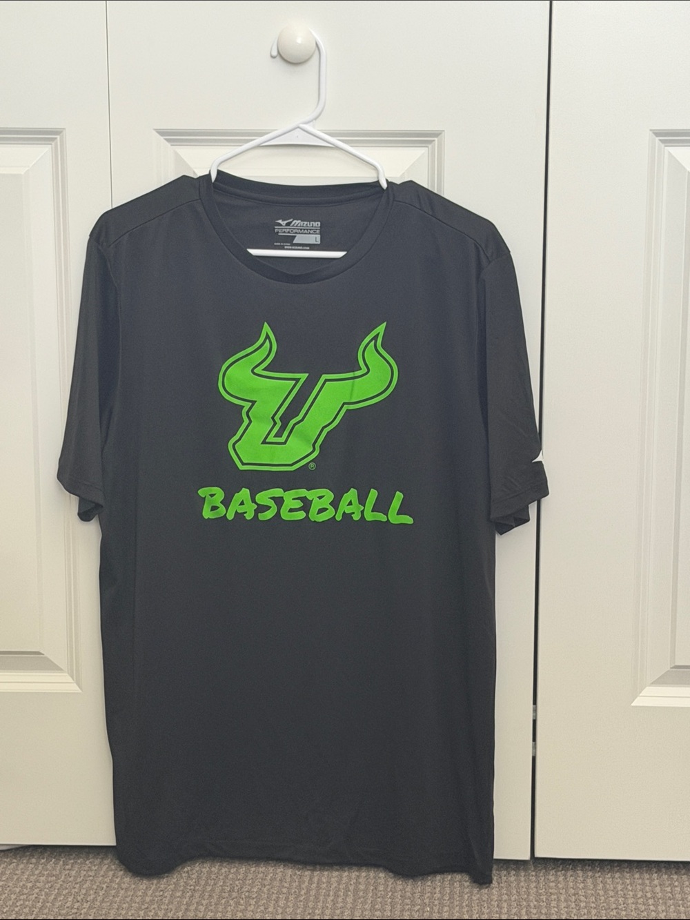 Mizuno USF Baseball Black Short-Sleeve Baseball Tee with Bright Green Logo